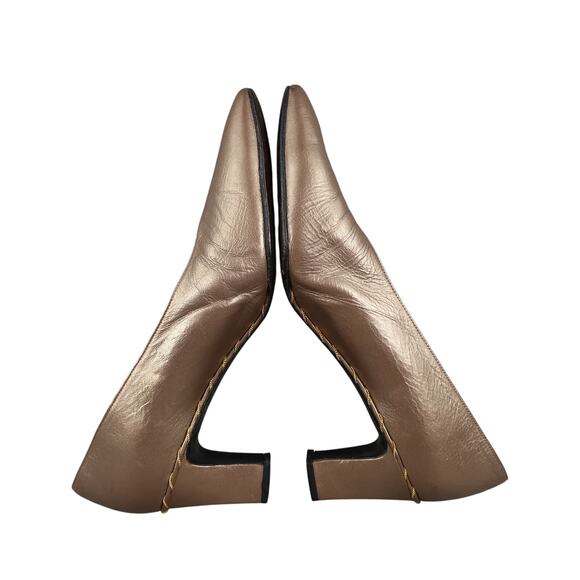 Stuart Weitzman Shoes Womens 8.5 Pump Classic Retro Leather Metallic Chunky Heel - Picture 9 of 13